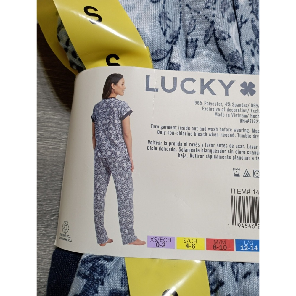 Lucky Brand Pajama Set Womens Small Blue Floral *4 PC* Tee/Tank/Short/Pant - Picture 5 of 6